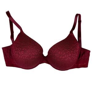 Victoria’s Secret Pink 34DD Wear Everywhere Underwire Push-up Lace Bra Bordeaux